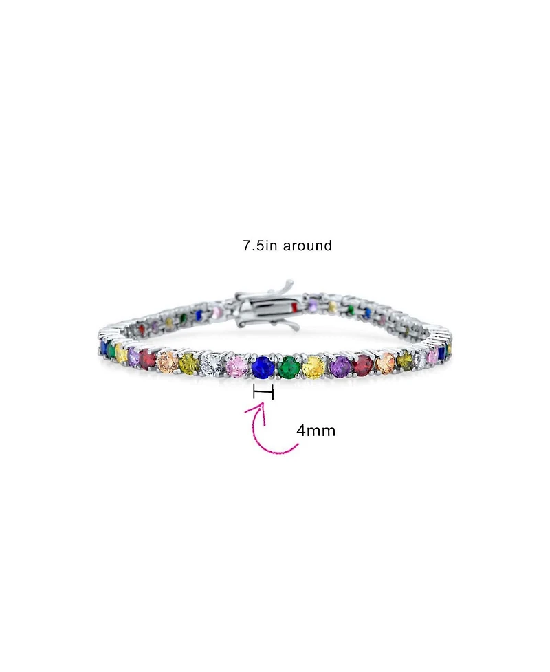 Bling Jewelry 12 Ctw Prong Set Cubic Zirconia Cz Colorful Multi Color Tennis Bracelet 7.5 Inch Silver Plated