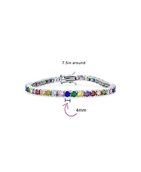 Bling Jewelry 12 Ctw Prong Set Cubic Zirconia Cz Colorful Multi Color Tennis Bracelet 7.5 Inch Silver Plated