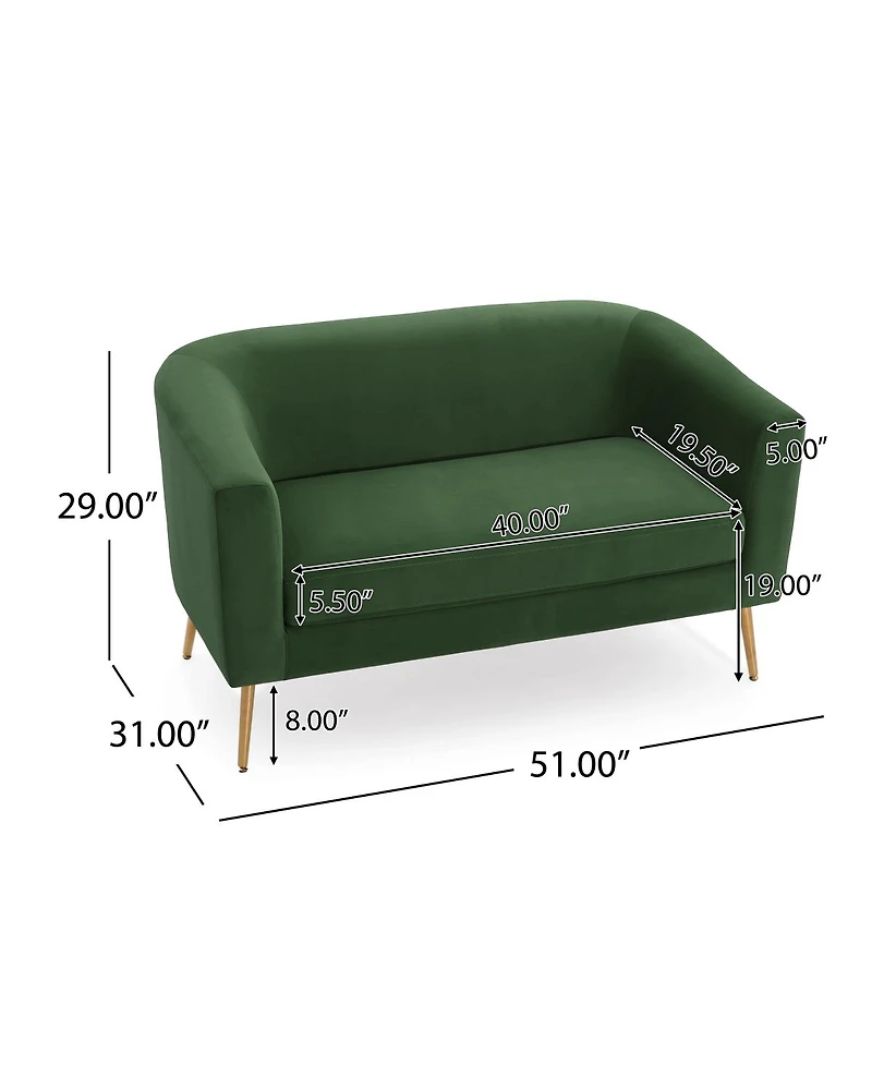 Streamdale Furniture Streamdale Luxurious Velvet Loveseat with Gold Accents and Legs