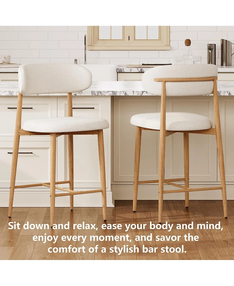 Streamdale Furniture Set of 2 Counter Height Bar Stools, Upholstered Modern Barstools with Metal Legs