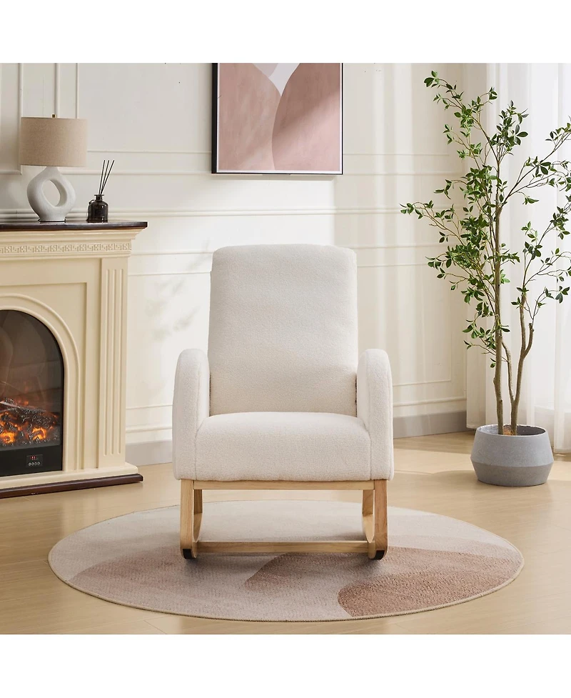 Streamdale Furniture Sherpa Rocking Chair with Side Pocket & Rubber Wood Legs