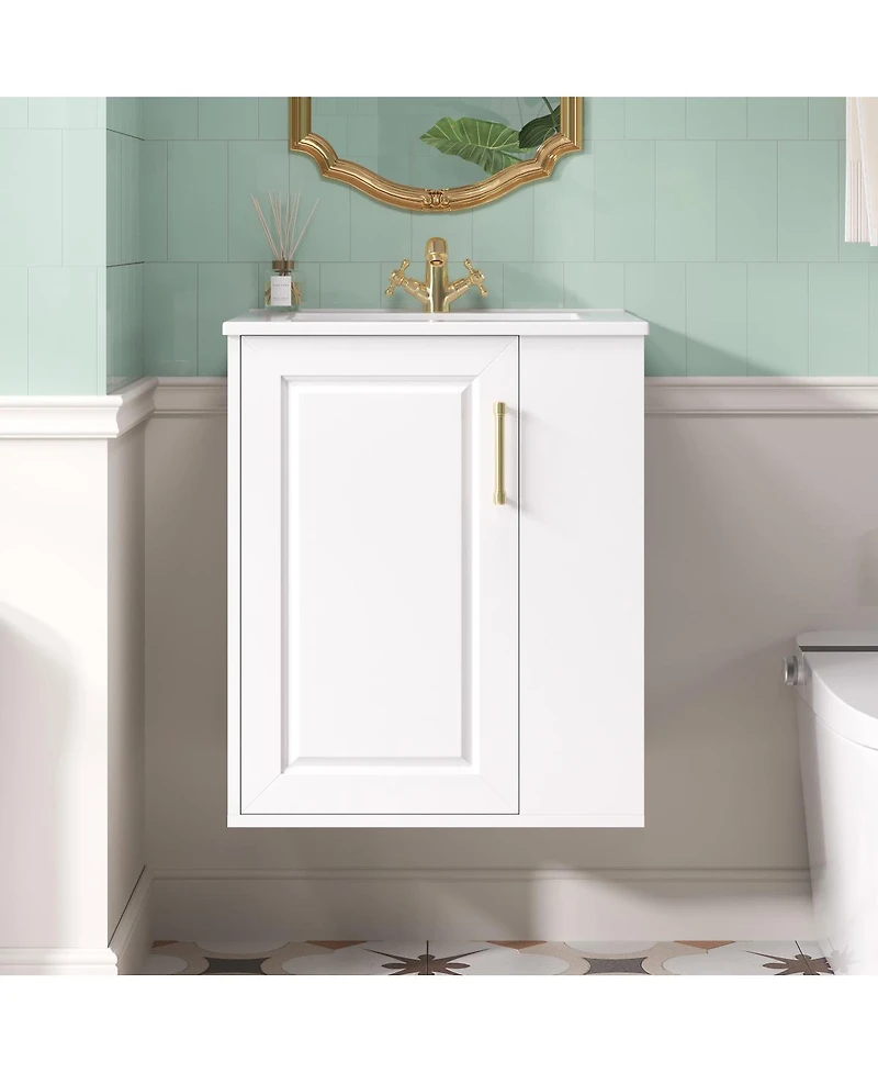 Sillysis 20" Wall Mounted Bathroom Vanity with Sink, Open Shelves Storage, Soft Close Door, Modern Floating Cabinet for Small Space