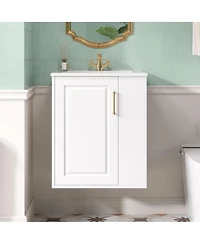 Sillysis 20" Wall Mounted Bathroom Vanity with Sink, Open Shelves Storage, Soft Close Door, Modern Floating Cabinet for Small Space