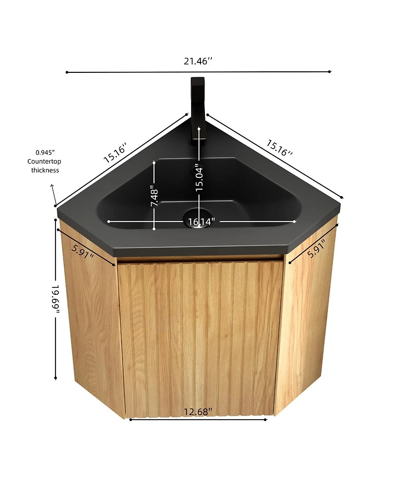 Sillysis 21" Corner Bathroom Vanity with Sink, Triangular Resin Basin, Soft Closing Door, Pre-assembled Small Space Storage Cabinet