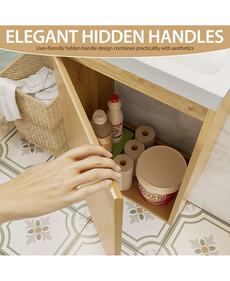 Sillysis 16" Wall Mounted Bathroom Vanity with Integrated Stone Sink Top, Modern Floating Design, Soft Close Door for Small Bathrooms