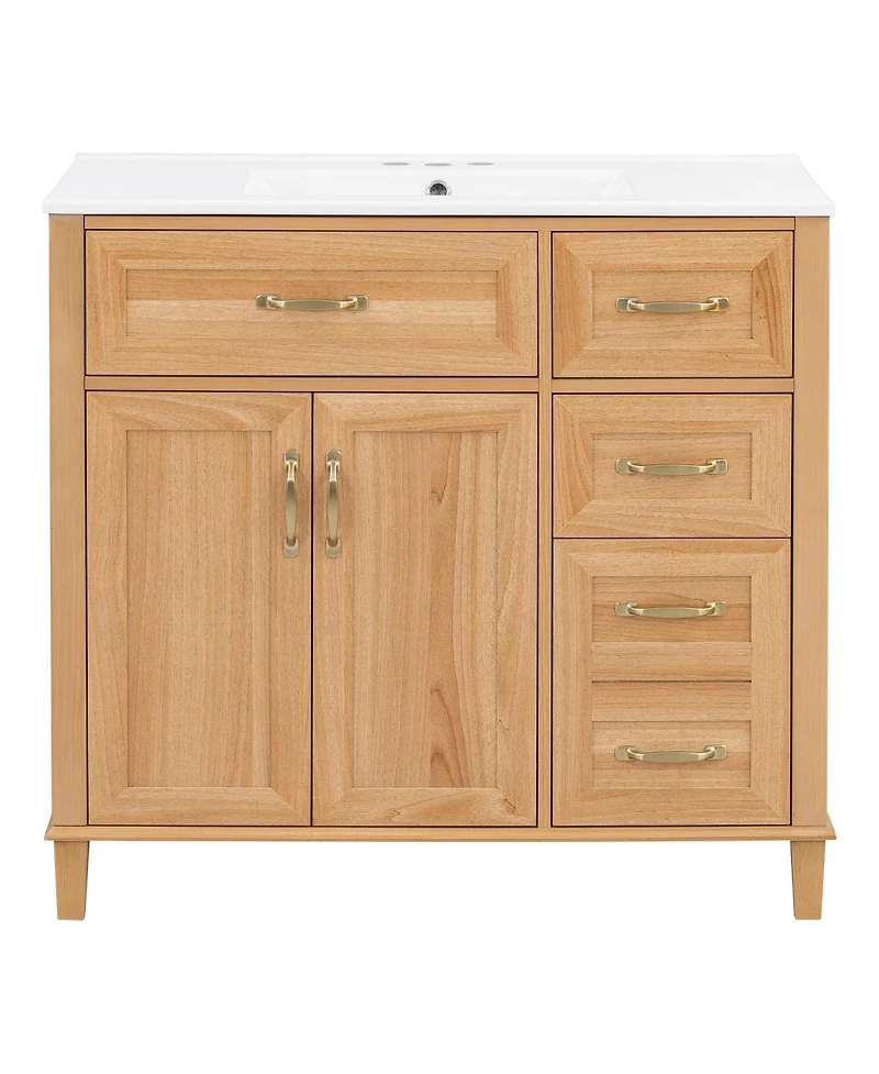 Sillysis 36" Modern Natural Bathroom Vanity with Ceramic Sink, Soft-Close Drawers, Double Door Cabinet, Ample Storage for Bathroom
