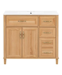 Sillysis 36" Modern Natural Bathroom Vanity with Ceramic Sink, Soft-Close Drawers, Double Door Cabinet, Ample Storage for Bathroom