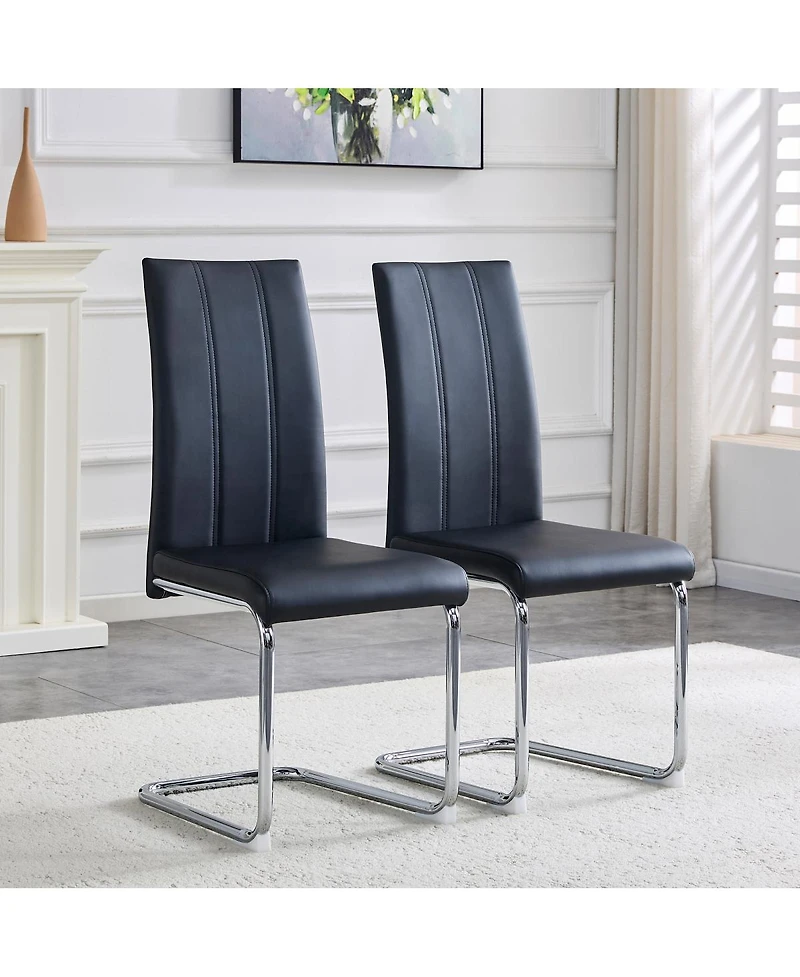 Streamdale 4-Pack Black Pu Upholstered Dining Chairs with High-Back and Chrome Legs