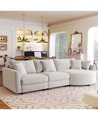 Streamdale Furniture Chenille Curved Chaise 3-Piece Sectional Sofa w/ Pillows