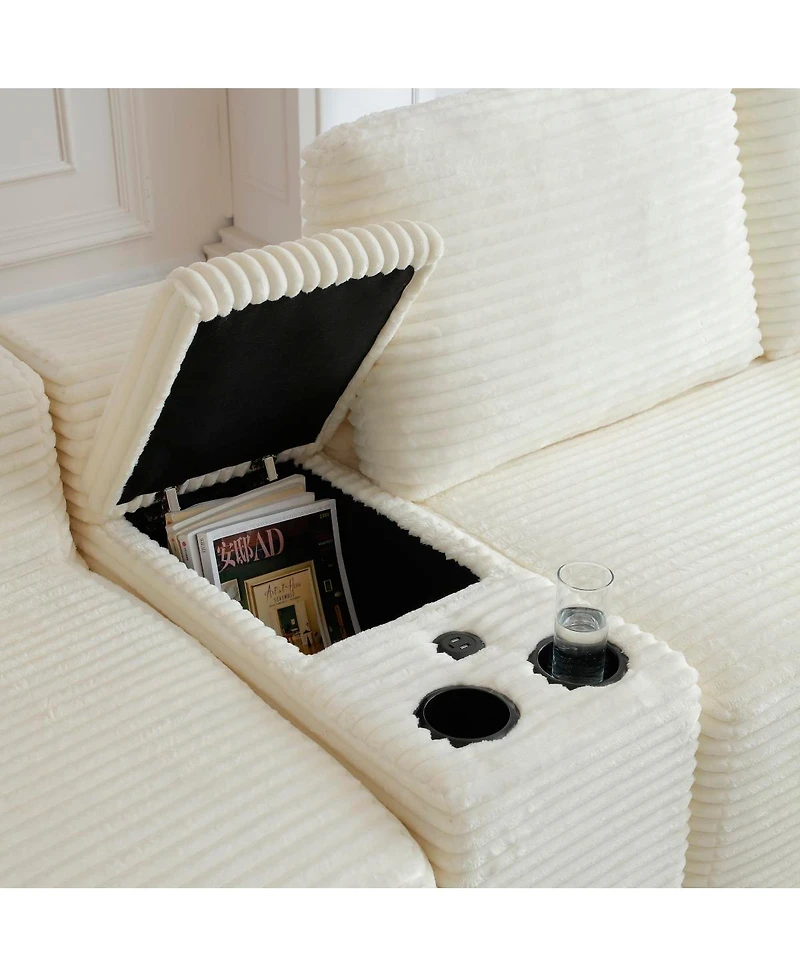 Streamdale Furniture Corduroy L-Shape Sectional Sofa with 2 Ottomans, Usb & Cup Holders