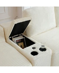 Streamdale Furniture Corduroy L-Shape Sectional Sofa with 2 Ottomans, Usb & Cup Holders