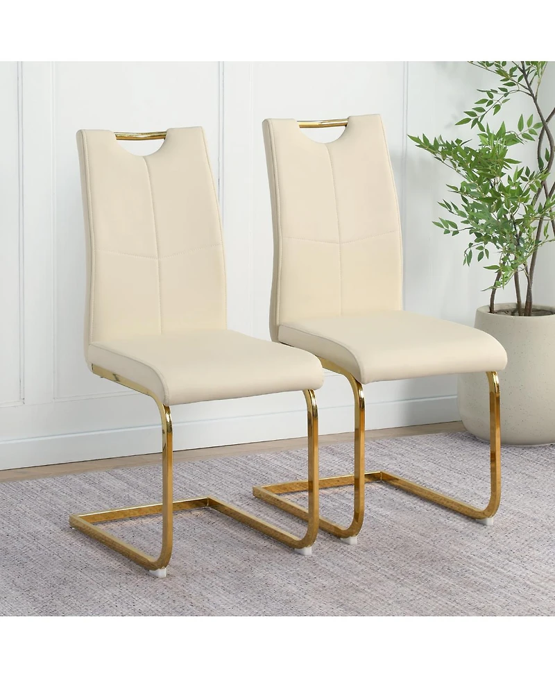 Streamdale Furniture Modern Pu Dining Chair with Gold Legs (Set of 4)