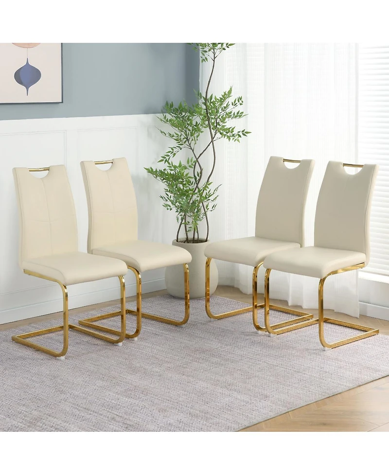 Streamdale Furniture Modern Pu Dining Chair with Gold Legs (Set of 4)