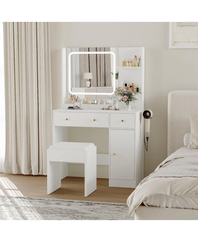 gaomon Makeup Vanity Set with 3-Mode Led Mirror, Stool