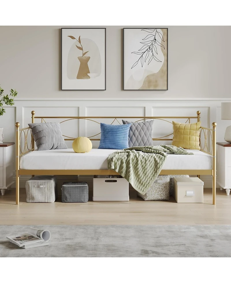 gaomon Twin Daybed with Trundle Metal Sofa Bed Set Daybed Frame with Steel Slat Support Multifunctional Guest Living Room