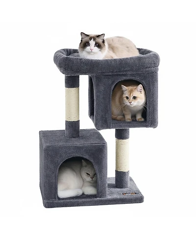Aronkl 33.1-inch Cat Tree Tower with Large Perch 2 Caves Scratching Posts Sturdy Stable