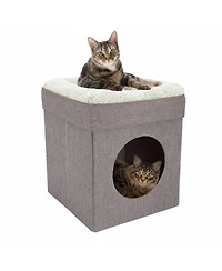 Aronkl 2 in 1 Cat Cube Bed Lounging Platform Foldable Portable with Washable Cushions
