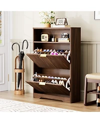 Clihome Shoes Storage Cabinet with 2 Flip Drawers, Tall Free Standing Shoe Organizer Rack
