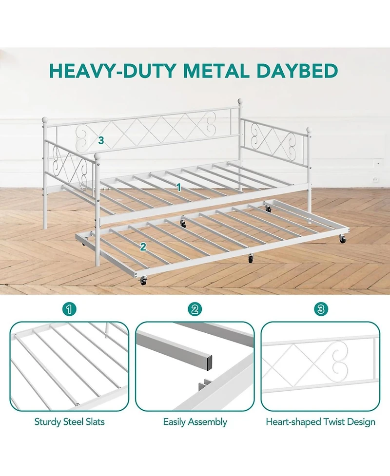 gaomon Twin Daybed with Trundle Modern Headboard Metal Slats Sofa Bed Frame Living Guest No Box Spring