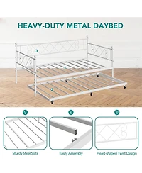 gaomon Twin Daybed with Trundle Modern Headboard Metal Slats Sofa Bed Frame Living Guest No Box Spring