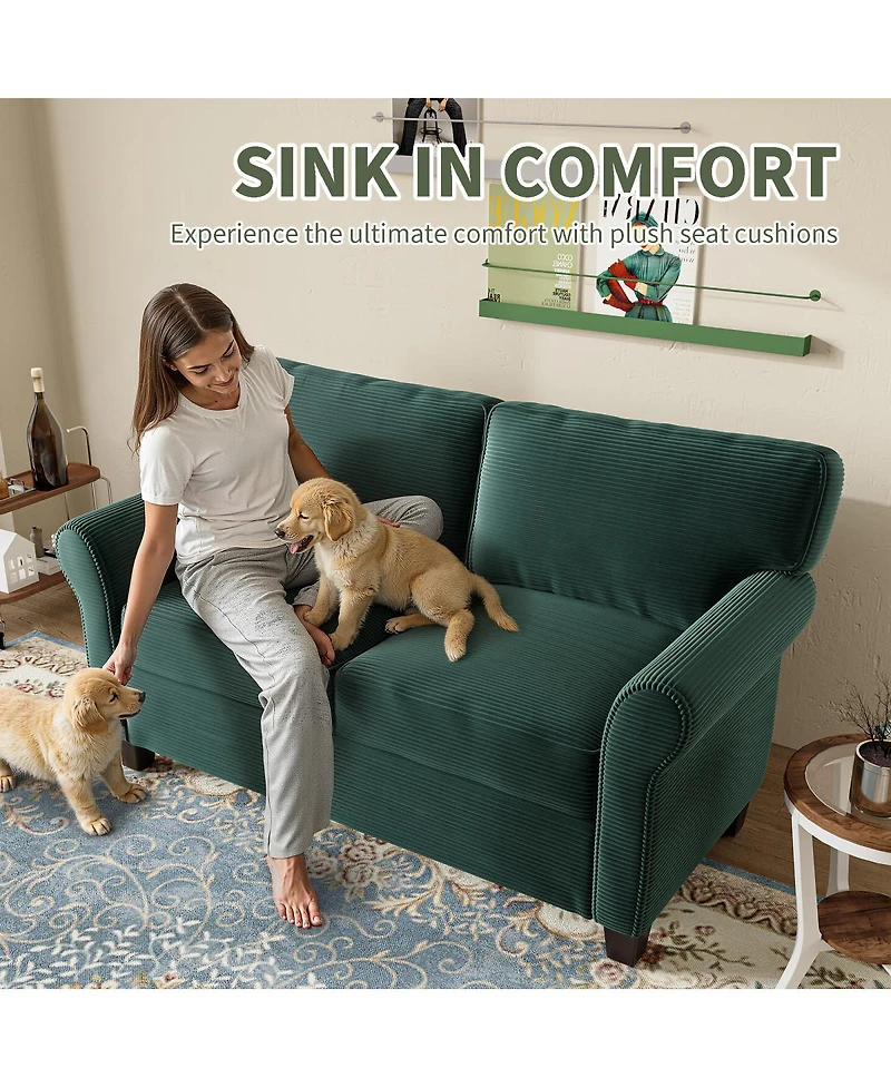 Streamdale Furniture Modern Corduroy 2-Seater Sofa with Removable Cushions & Padded Armrests