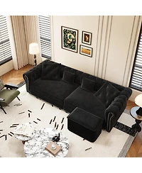 Streamdale Furniture Chesterfield Velvet Pull-Out Sofa Bed with Ottoman