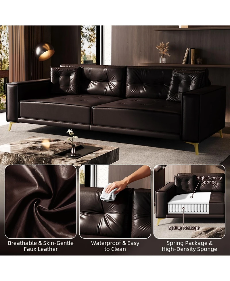 Streamdale Furniture 92.1" King Size Pull Out Sofa Bed, 3-in-1 Faux Leather Convertible Sleeper Sofa