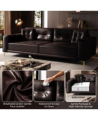 Streamdale Furniture 92.1" King Size Pull Out Sofa Bed, 3-in-1 Faux Leather Convertible Sleeper Sofa