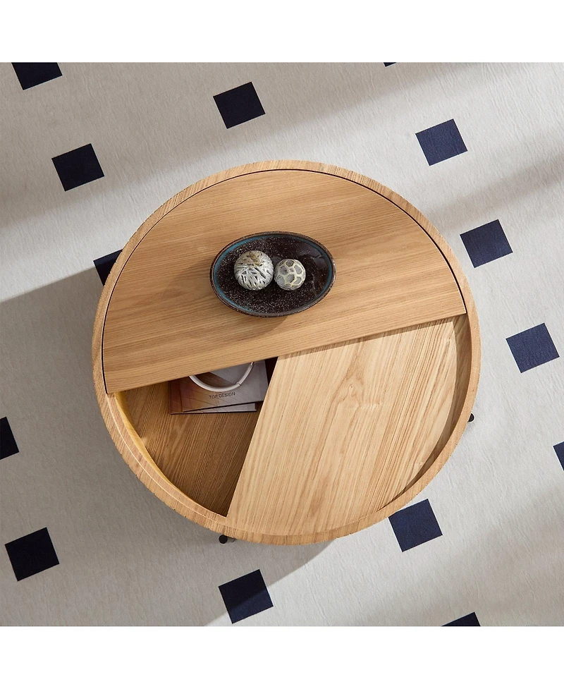 Boyel Living Round Coffee Table with Storage, Modern Accent Table with Rotating Top & Metal Legs for Living Room, Bedroom, Apartment