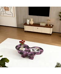 Boyel Living Modern Faux Travertine Coffee Table, Butterfly-Shaped Fiberglass Art Piece for Living Room & Office