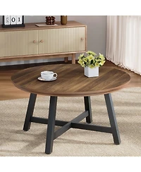 gaomon 36" Large Round Industrial Coffee Table with Thickened Legs and Adjustable Feet