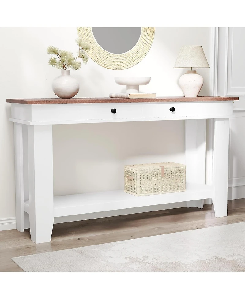 gaomon 54" Farmhouse Rectangular Wooden Console Table with Drawers and Open Shelf