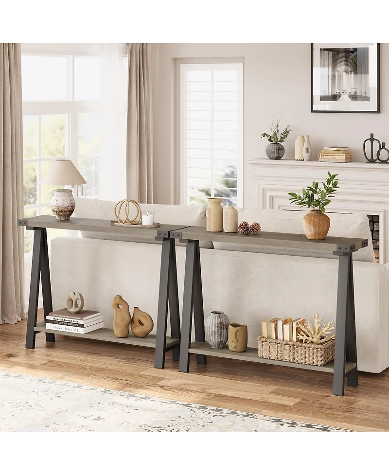 gaomon Narrow Farmhouse Console Table with V-Shaped Metal Legs and Open Shelf