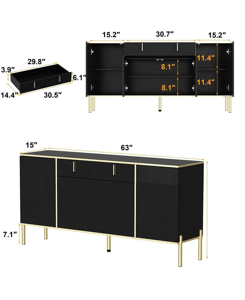 Homsee Dresser with 4 Doors and Deep Drawer, Side Cabinet for Bedroom, Living Room