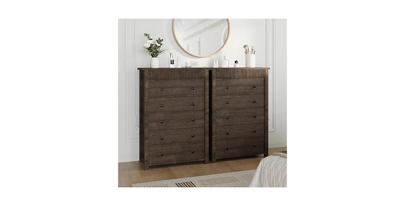 gaomon 5 Drawer Tall Dresser for Bedroom, 31.5" Wide Modern Fluted Wooden Chest of Drawers for Closet Living Room
