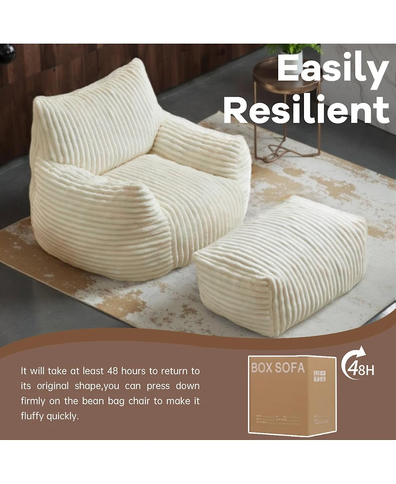 Streamdale Furniture Ergonomic Corduroy Lounge Chair with Ottoman