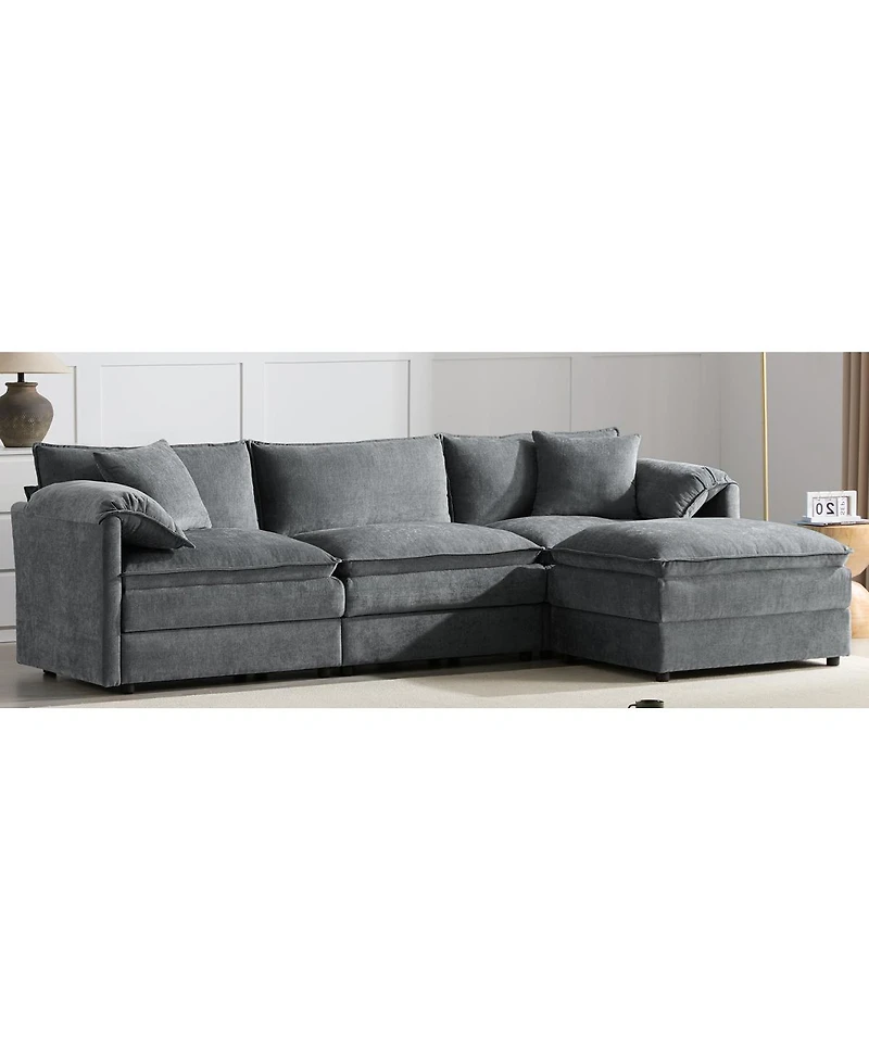 Streamdale Furniture 103" Chenille Modular Sectional Sofa with Deep Seat & Movable Ottoman