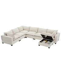 Streamdale Furniture 117.5" Modular Sectional Sofa with Movable Storage Ottoman, 7 Seat U Shaped Couch