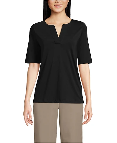 Lands' End Women's Supima Jersey Half Sleeve Splitneck Shirt