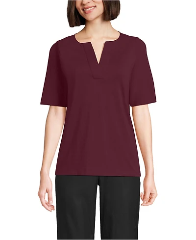 Lands' End Women's Supima Jersey Half Sleeve Splitneck Shirt