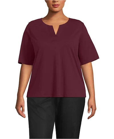 Lands' End Plus Supima Jersey Half Sleeve Splitneck Shirt