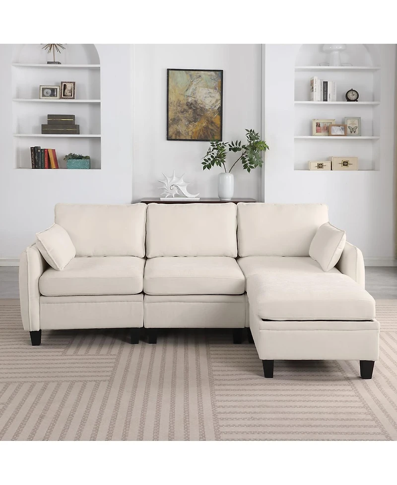 Streamdale Furniture 85" Beige Modular Sectional Sofa with Storage Ottoman