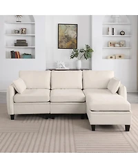 Streamdale Furniture 85" Beige Modular Sectional Sofa with Storage Ottoman