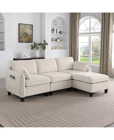 Streamdale Furniture 85" Beige Modular Sectional Sofa with Storage Ottoman