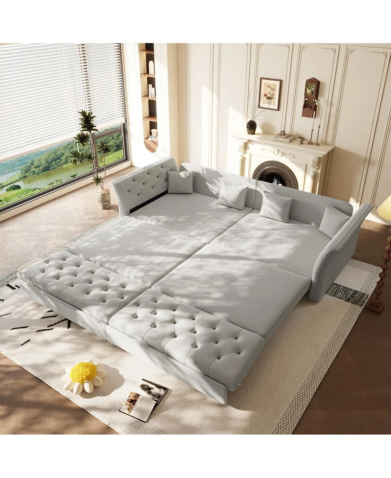 Streamdale Furniture 100" Oversize Pull Out Sofa Bed with Fabric Flower Tufted Design.