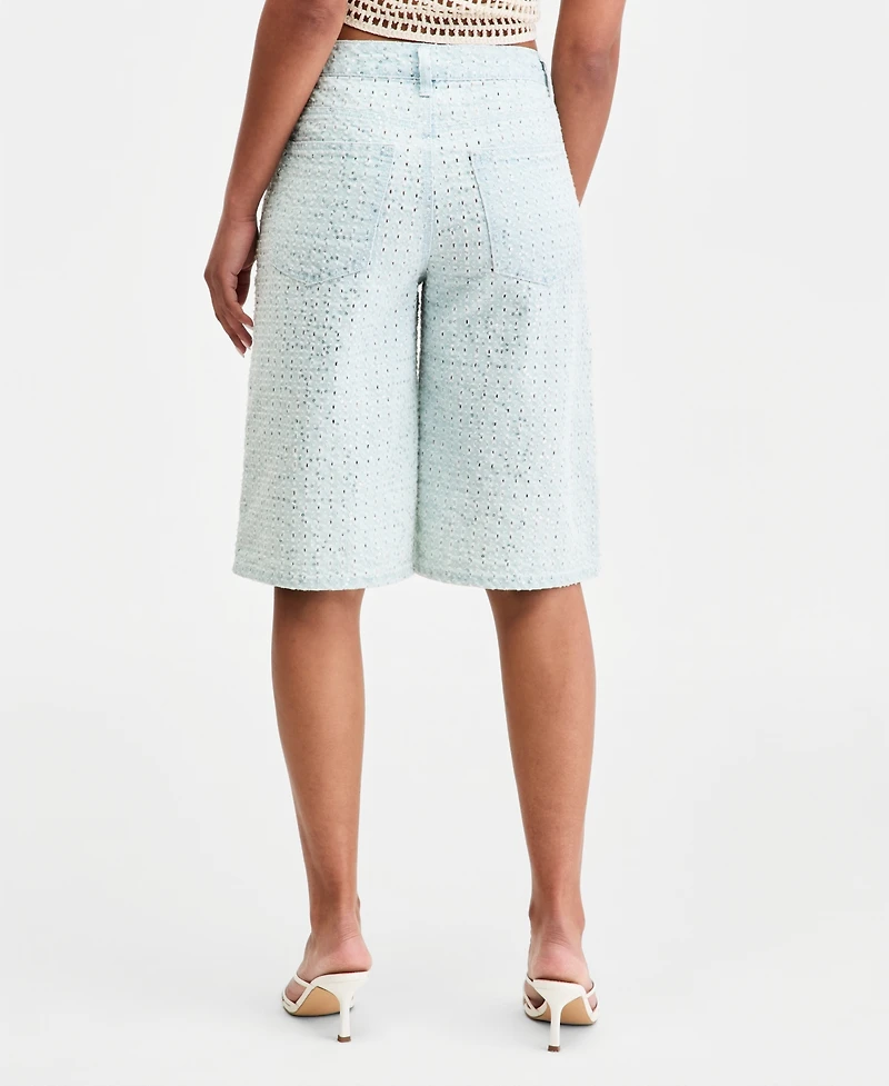 Bar Iii Women's Sequin Destructed Denim Bermuda Shorts, Macy's Exclusive
