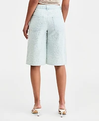 Bar Iii Women's Sequin Destructed Denim Bermuda Shorts, Macy's Exclusive