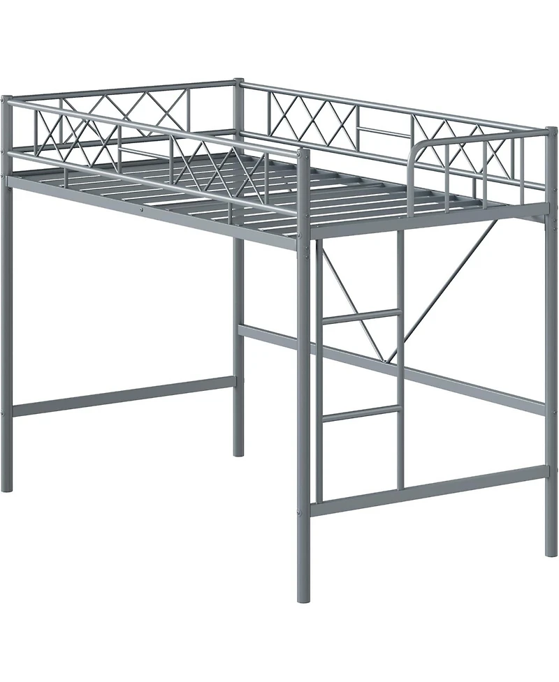 gaomon Twin Loft Bed, Heavy Duty Metal Frame with Arched Guardrail, Flat Ladder Rung, and Steel Slat Support, No Box Spring Required