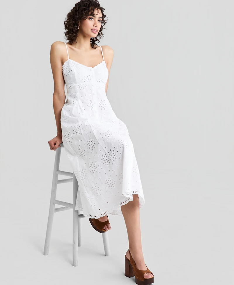 And Now This Women's Cotton Eyelet Back-Cutout Dress, Macy's Exclusive