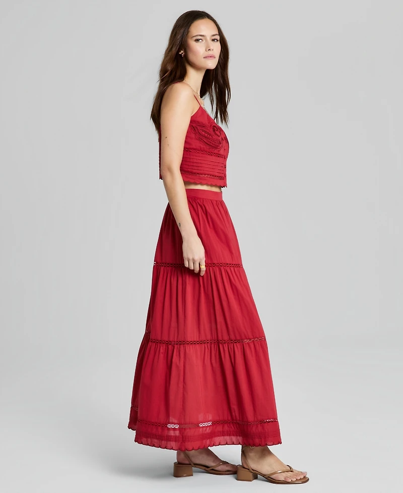 And Now This Women's Cotton Tiered Pull-On Maxi Skirt